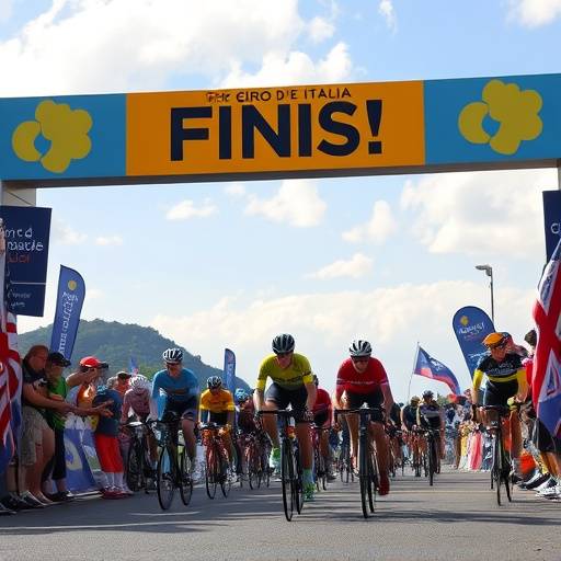 Ciclista che taglia il traguardo durante una tappa del Giro d'Italia